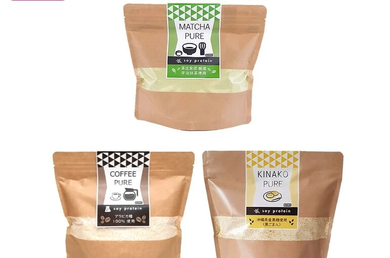 抹茶ピュア 珈琲ピュア きなこピュア MATCHA PURE・ COFFEE PURE・ KINAKO PURE 各一袋ずつ （専用スプーン付き）